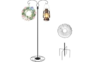 Liitrton 62.6 Inch Shepherds Hooks for Outdoor, Adjustbale Double Shepherds Hooks Hummingbird Feeder Stand Bird Feeder Pole Wind Chime Stand with Round Base, 4 Prongs Base and Water Weight Bag