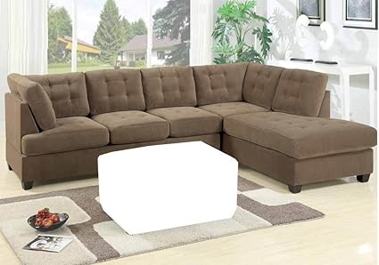 Amazon Com Poundex Beige Suede Microfiber Fabric Sectional Sofa