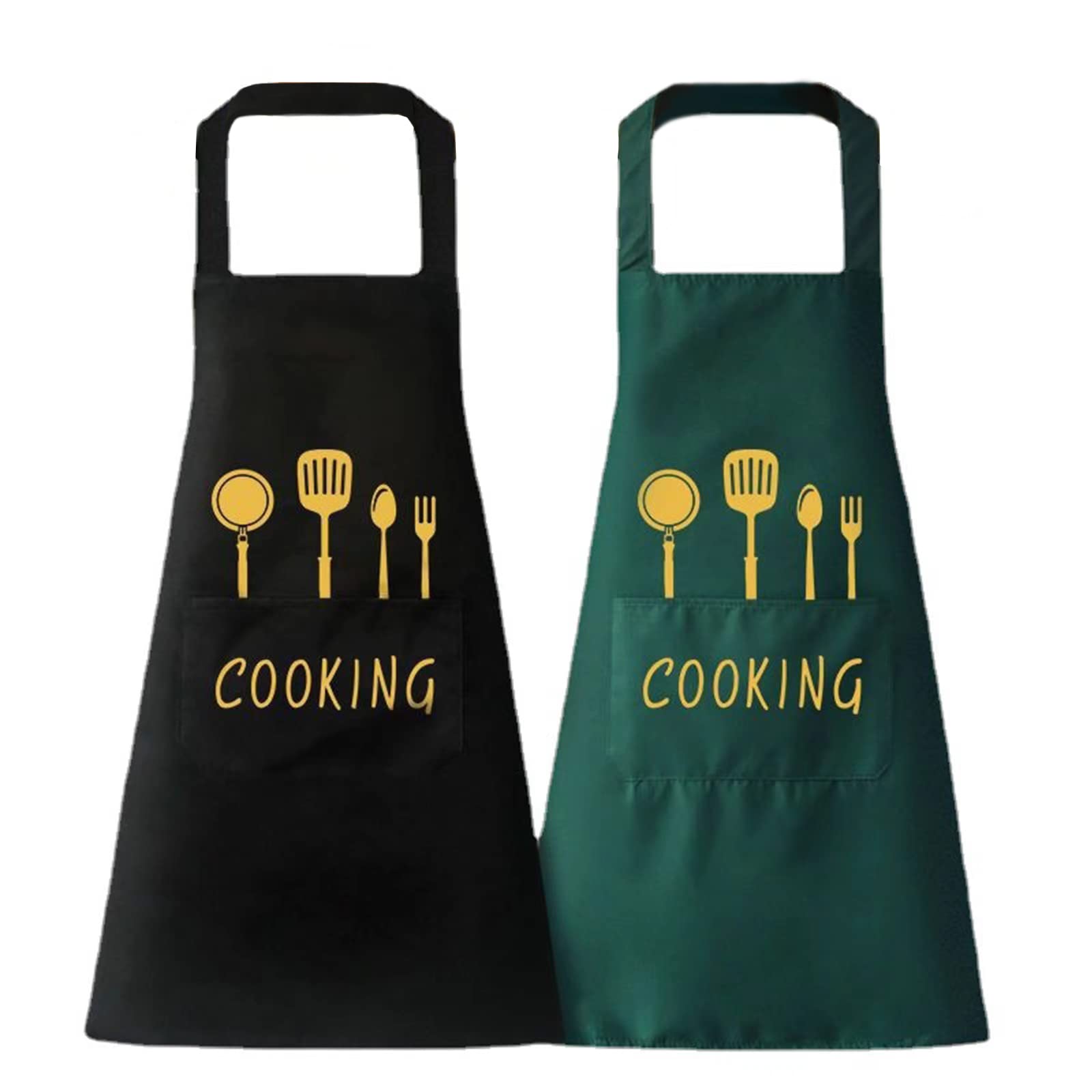 RONGYI Pack of 2 Chef Aprons, Cooking Apron, Waterproof Apron with Pockets, Cooking Apron for Couple Kitchen Grills in the Garden, Pockets for Kitchen, Painter's Apron, Housework, black, M