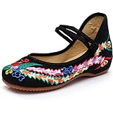 Chinese Embroidered Flats Women's Black Red Asian Traditional Mary Jane Ballet Yoga Shoes Rubber Sole