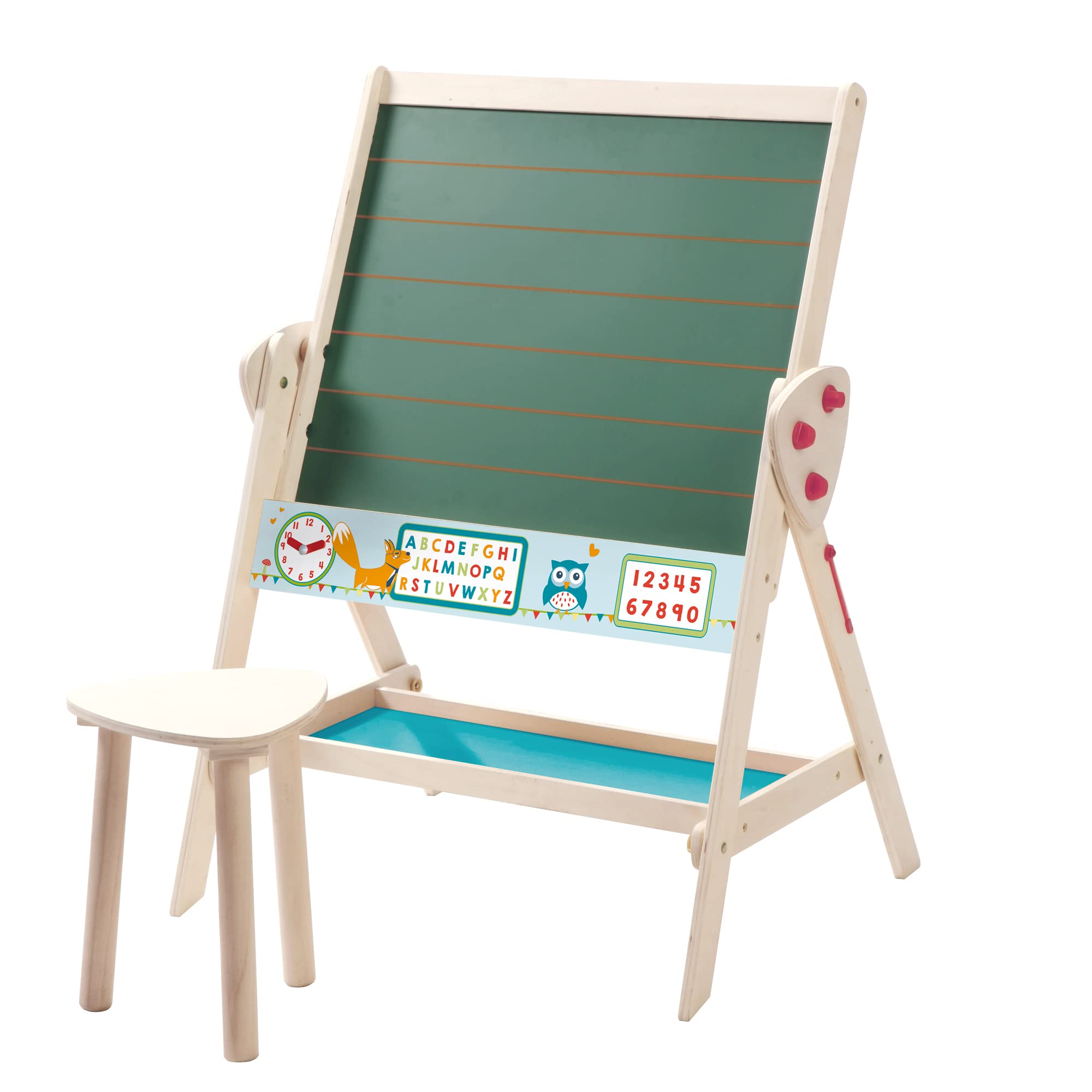 roba Blackboard & Children's Seat Set, Children's Board Convertible to Table Chair Set, Writing Board, Natural Wood