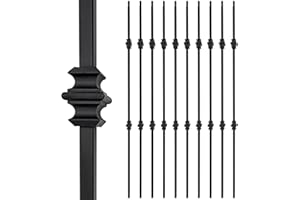 DEVALLEY Wrought Iron Balusters (Set of 10),1/2 inch Hollow Double Knuckle Balusters,Decorative Metal Balusters Spindles for Decks,Spiral Stair Railing,Satin Black Metal Railing - D07…