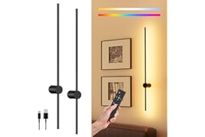 PopoIron 40" Battery Operated Wall Sconce, 10000mAh Rechargeable Wireless Sconces Set of 2, Dimmable Wall Sconces with Remote Control, 18 Color Modes Non Hardwired Wall Sconces, 10 Hours Using Time