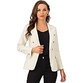 Allegra K Women's Jean Jacket Button Down Notched Lapel Long Sleeve Work Office Denim Blazer Jacket