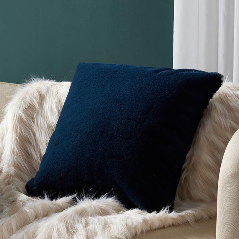 OJIA Decorative Throw Accent Pillow Cover Cushion Case Faux Fur Plush for Deluxe Home Decor (18 x 18 Inch, Rabbit Blue)