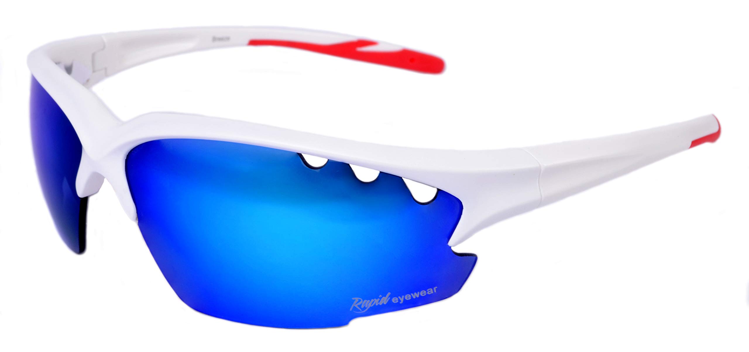 Rapid Eyewear White Sports Sunglasses. Wrap Around. Anti Fog Blue Mirrored Lenses. Mens & Womens. Ideal Glasses for Cricket, Tennis, Cycling, Running etc. UV400 Protection
