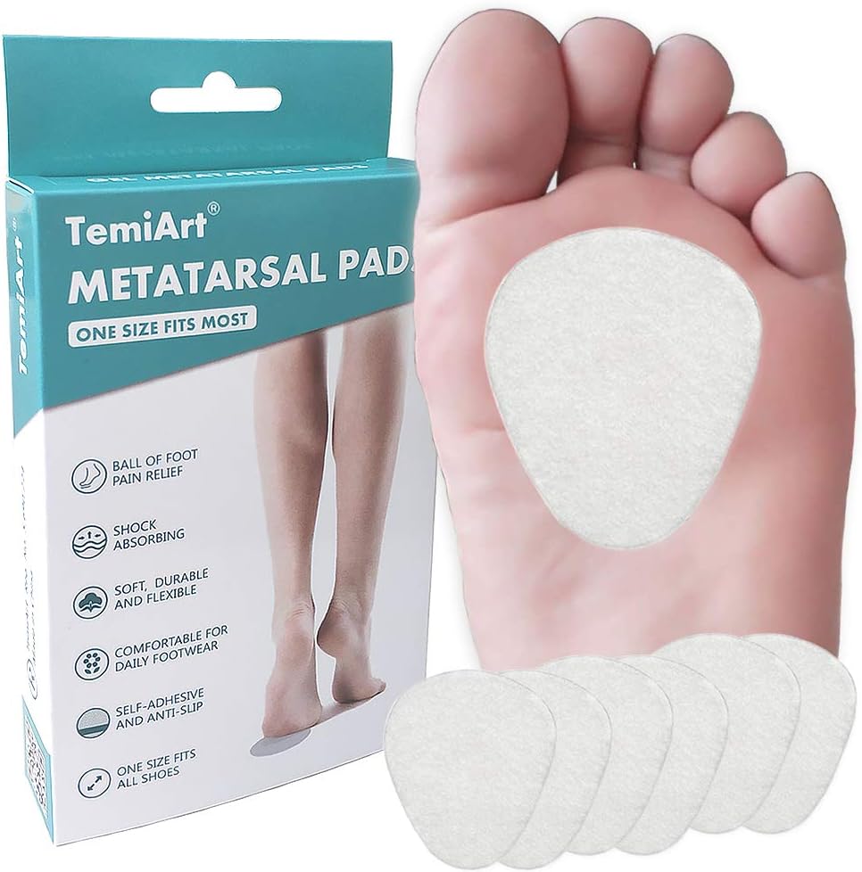 Temiart Felt Metatarsal Pads (1/4" Thick- 6Pack) Ball of Foot Cushions for Women & Men Foot Pain Relief: Health & Personal Care