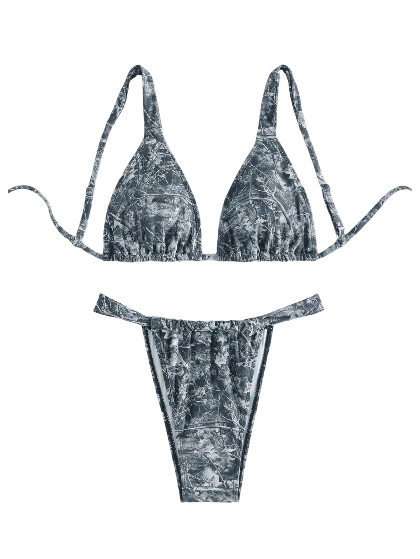 Photo 1 of MakeMeChic Women's Camo Bikini Set Triangle Tie Backless Thong Bathing Suit Two Piece Swimsuits Multicolor C Large