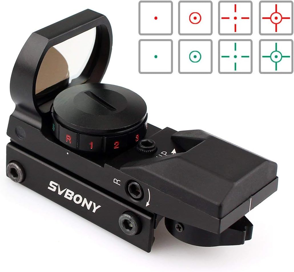 SVBONY Red and Green Dot Sight Reflex Sight Tactical 4 Reticles 5 Brightness Levels 20mm Mount 33mm Reflex Lens and 2 Allen Screws (Black) : Sports & Outdoors