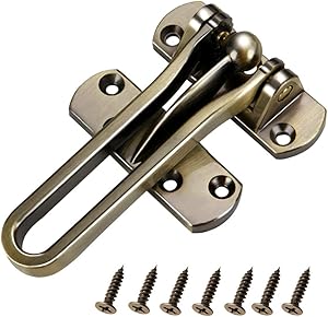 Home Security Door Lock Latch for Swing-in Doors,Front Door Locks for Kids,Swing Bar Lock(Bronze)