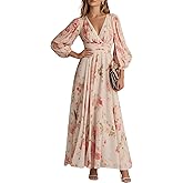 XNC Long Sleeve Dresses for Women 2026 Spring Summer Casual Boho Floral Chiffon Dress Tulle Flowy Maxi Wedding Guest Dress