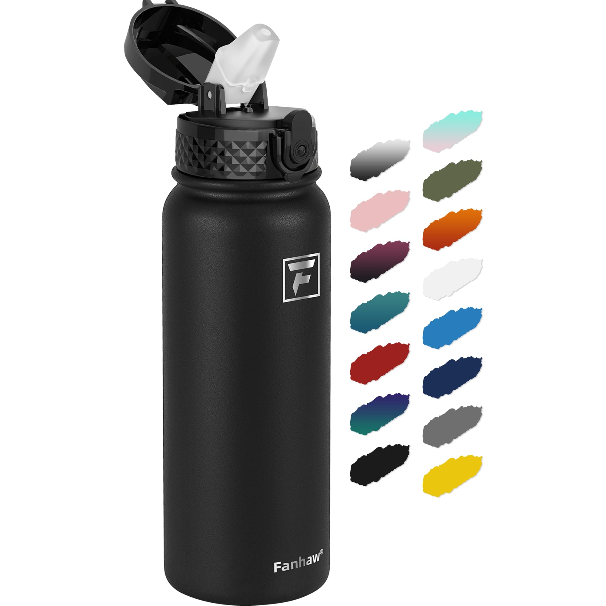 Photo 1 of Fanhaw 20 Oz Stainless Steel Insulated Sports Water Bottles with Straw for Kids, Men and Women (Black)