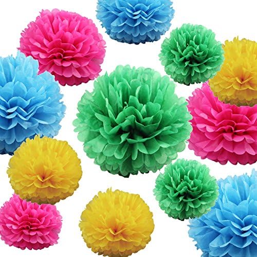 VIDAL CRAFTS 20 Pcs Party Tissue Paper Pom Poms Kit (14", 10", 8", 6" Paper Flowers) for Indoor and Outdoor Decorations, Wedding, Birthday, Baby Shower, Anniversary (multicolor)