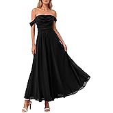 PRETTYGARDEN Womens Off Shoulder Maxi Summer Dresses 2026 Elegant Mesh Aline Swing Ruched Flowy Cocktail Wedding Guest Dress