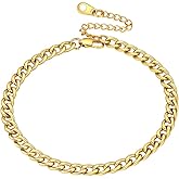 U7 Women Girls Barefoot Jewelry 18K Gold or Rose Gold Stainless Steel Heart/Rope/Figaro/Cuban Chain Anklet Foot Bracelet, 25-30 CM Long