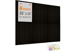 Aipiahio Wide Stripe Felt Bulletin Board Tiles, 6 Pack 36"x24" Felt Wall Panels with Removable Adhesive & 40 Push Pins, Bulletin Cork Board Replacement for Office, Home, School, Soundproof, Black