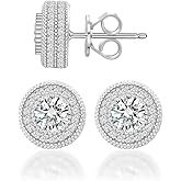 Delzzad Jewelry S925 Round Moissanite Hip Hop Iced Out Halo Stud Earrings For Men Women Christmas Gifts