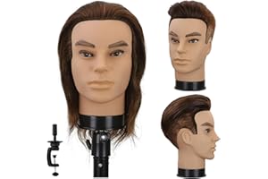 SIRYDTM 12" Barber Mannequin Head Male 100% Real Hair Mannequin Head with Human Hair Styling Practice Doll Head for Practicing Haircut & Hairdresser Manikin Doll Head With Free Clamp Stand(Without beard4#)