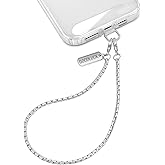 Dadanism Phone Wrist Strap Metal Phone Chain Wristlet Strap, Hands-Free Cellphone Lanyard Wrist with Tether Tab, Detachable iPhone Charm for Women Girls Party Traveling Shopping, Silver