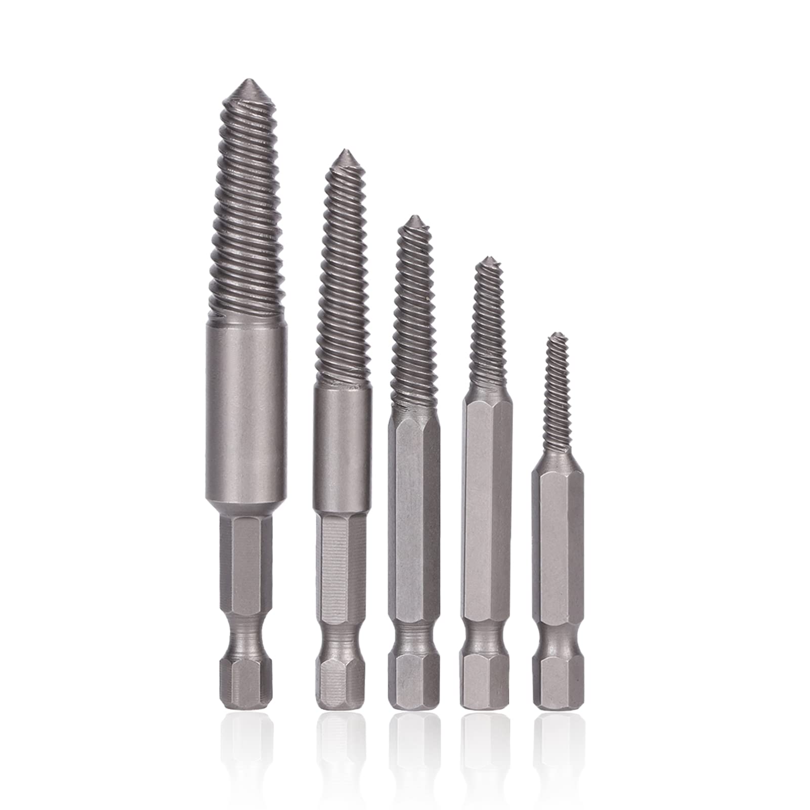 5 Pcs Screw Extractor Set, Hex Shank Damaged Broken Bolt Stud Remover, HSS High Speed Steel Easy Out Drill Bits Kit, Fine Teeth