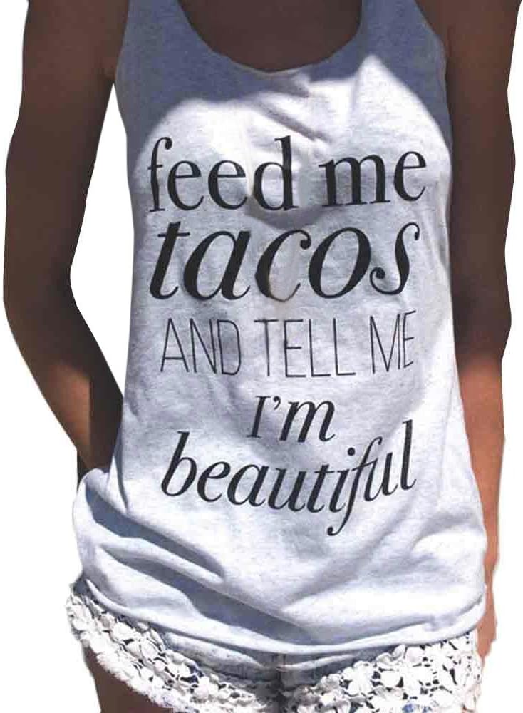Vedolay Women Tank Tops, Womens Crop Top Sexy Letter Printed Shirts Sleeveless Workout Blouse Loose Tank Soft Camisoles Tee