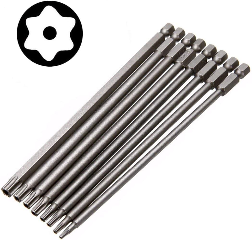 Wolfride Torx Head Screwdriver Bit Set 1/4 Inch Hex Shank Torx Head Drill Bits T8 T10 T15 T20 T25 T27 T30 T40 Magnetic Torx Bit set S2 150mm Length