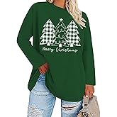 FCDIED Plus Size Christmas Tshirts Women Merry Xmas Trees Graphic Tee Casual Long Sleeve Tops Cute Santa Holiday Shirt