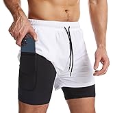 Surenow Mens 2 in 1 Running Shorts Quick Dry Athletic Shorts with Liner, Workout Shorts with Zip Pockets and Towel Loop