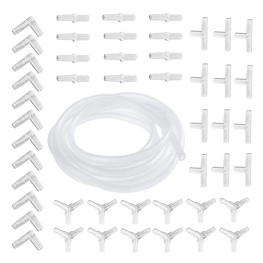 Aquarium Airline Connectors, Air line Tube Hose Connector, Air Pump Accessories Kit including 48 in 1 Y T L I Air Tubing Value Connector + 4 x 6mm 5M Aquarium Fish Tank Pond Air Line Tube Pipe