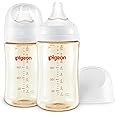 Pigeon PPSU Nursing Baby Bottle Wide Neck, Anti-Colic, Streamlined Body, Natural Feel, Easy to Clean, 8.1 Oz(Pack of 2), Includes 2pcs M Nipples (3m+)