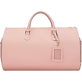 Modoker Women Convertible Leather Garment Bag with Shoulder Strap, Carry on Garment Duffel Bag - 2 in 1 Hanging Suitcase Suit Travel Bags Pink