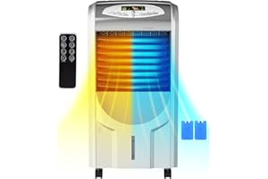 KOTEK Air Cooler and Heater, 5-in-1 Portable Evaporative Air Cooler Fan Humidifier w/Anion Function, 8H Timer, 3 Modes & 3 Speeds, Bladeless Quiet Evaporative Cooler w/Remote Control for Home, Office