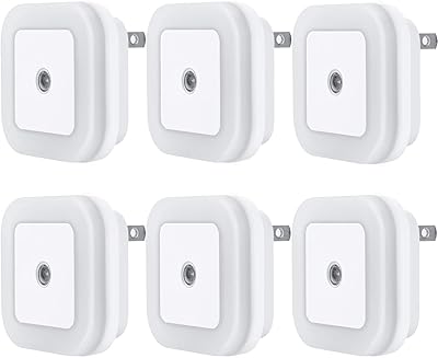Uigos LED Night Light Lamp with Smart Sensor Dusk to Dawn Sensor, Daylight White, 0.5W Plug-in, 6-Pack