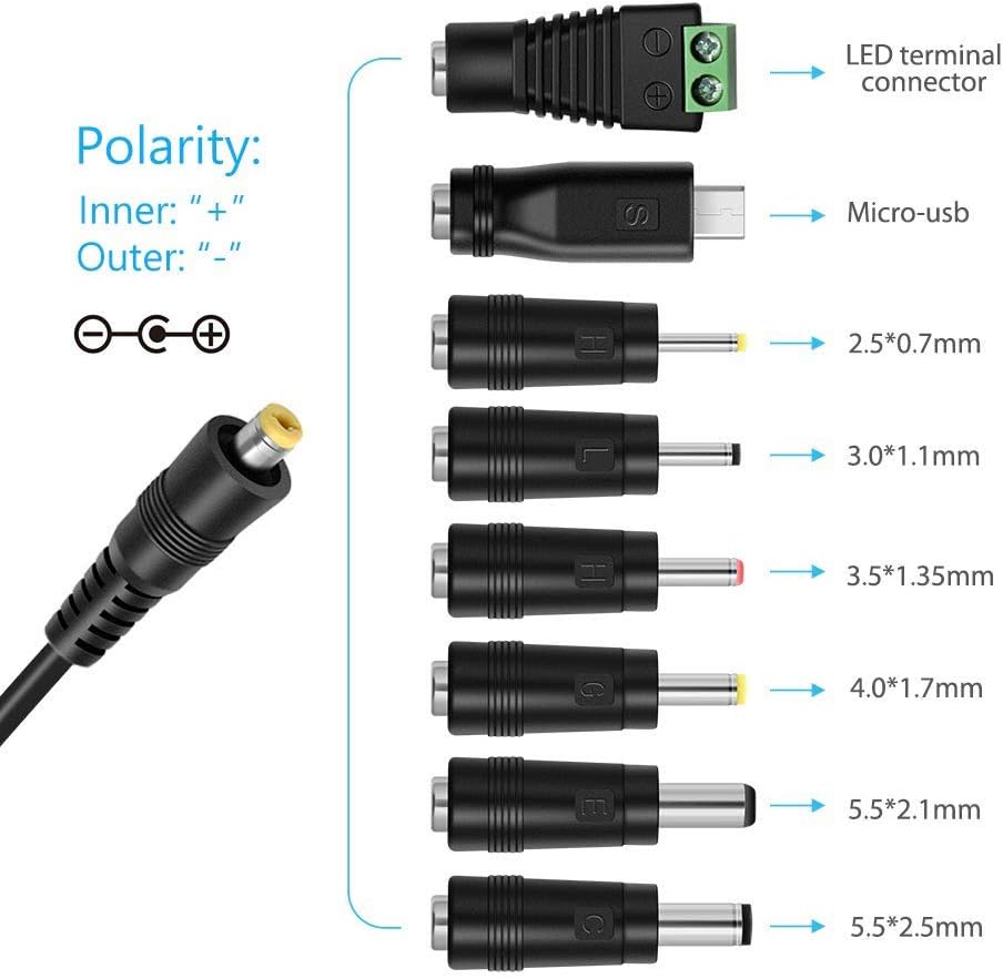 Belker 12W 3V 4.5V 5V 6V 7.5V 9V 12V Adjustable Voltage Universal AC/DC Adapter Power Supply for Household Electronics - 1A Max. [BN]: Home Audio & Theater