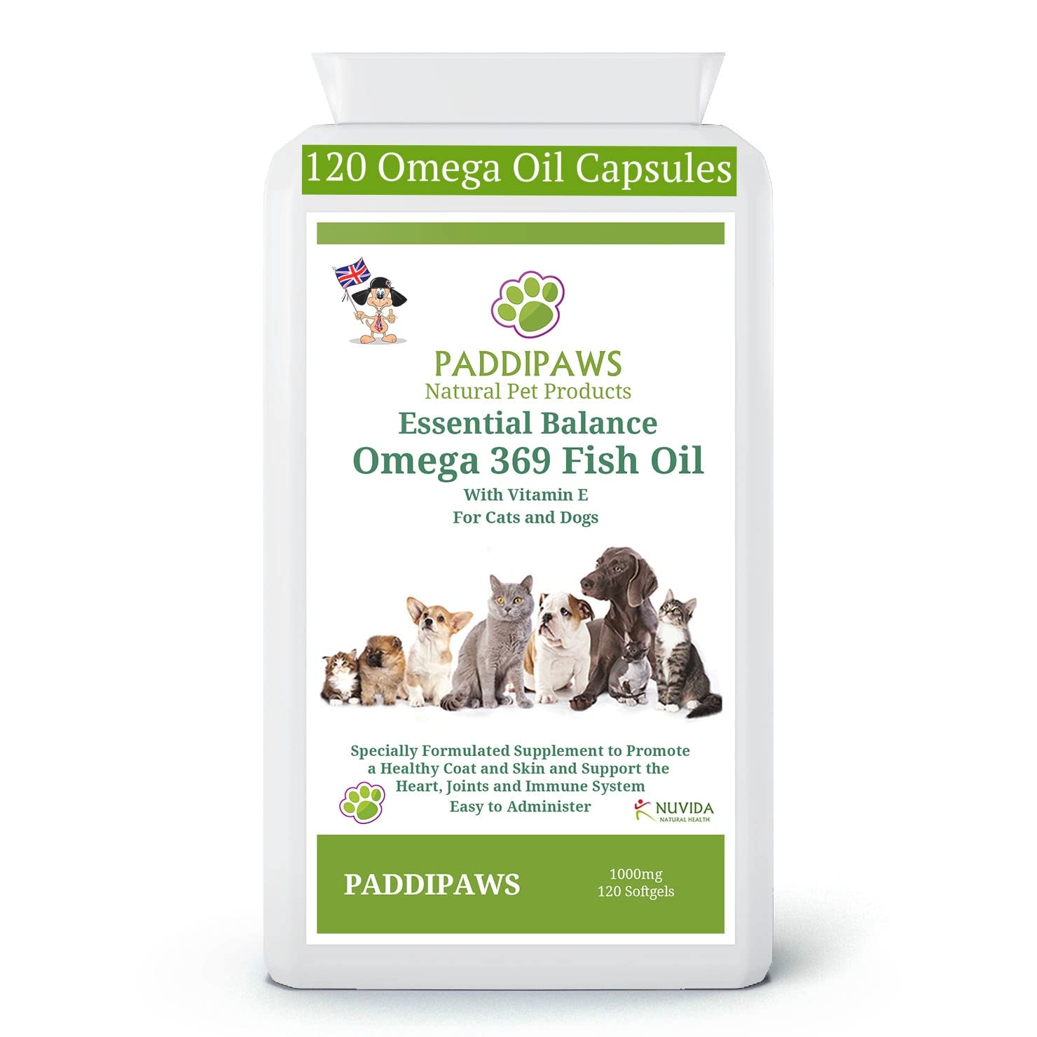 PaddiPaws Essential Balance Omega 3 6 9 for Dogs & Cats – Premium Soft Gel Capsules – Supports Healthy Skin & Coat – EPA & DHA – Easy to Feed – Made in the UK