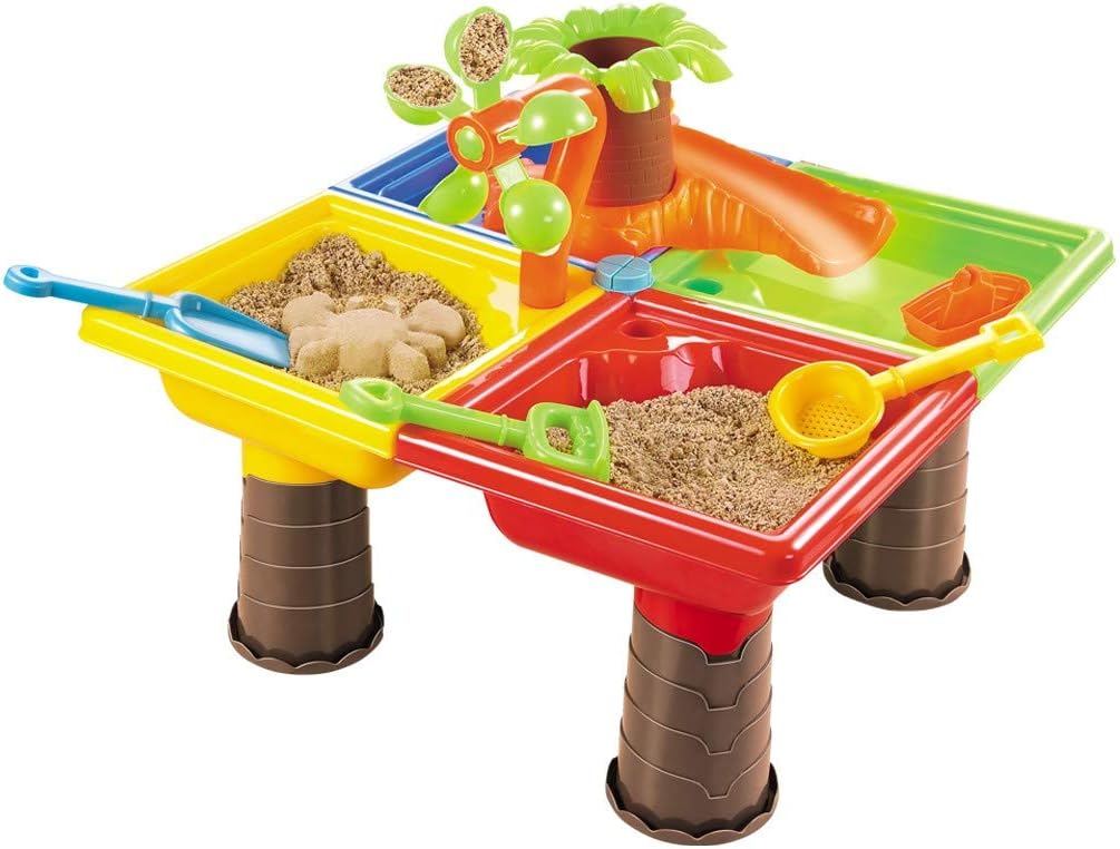 Kids Sand and Water Table - Toddler Summer Splash Water Table - Square Table Splash and Scoop Kids Table – Detachable Legs – Beach Tools and Water Cans Indoor Outdoor Educational Activity Toy