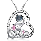 Dorunmo 925 Sterling Silver Cute Animal Elephant/Panda/Koalas/Owl Necklace I Love You Necklace 100 Languages Projection Necklace Pendant jewelry Romantic Gifts for Daughter Women Birthday Christmas Mother's Day Gift