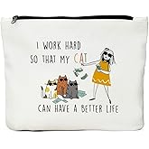 JIUWEIHU Cat Lover Gifts for Employed Women, Durable Makeup Bag Gifts for Travel, Cute Portable Cosmetic Bag for Cats Mom, Better Life Work in Dairy Live Lightweight Pouch for Powerful Women