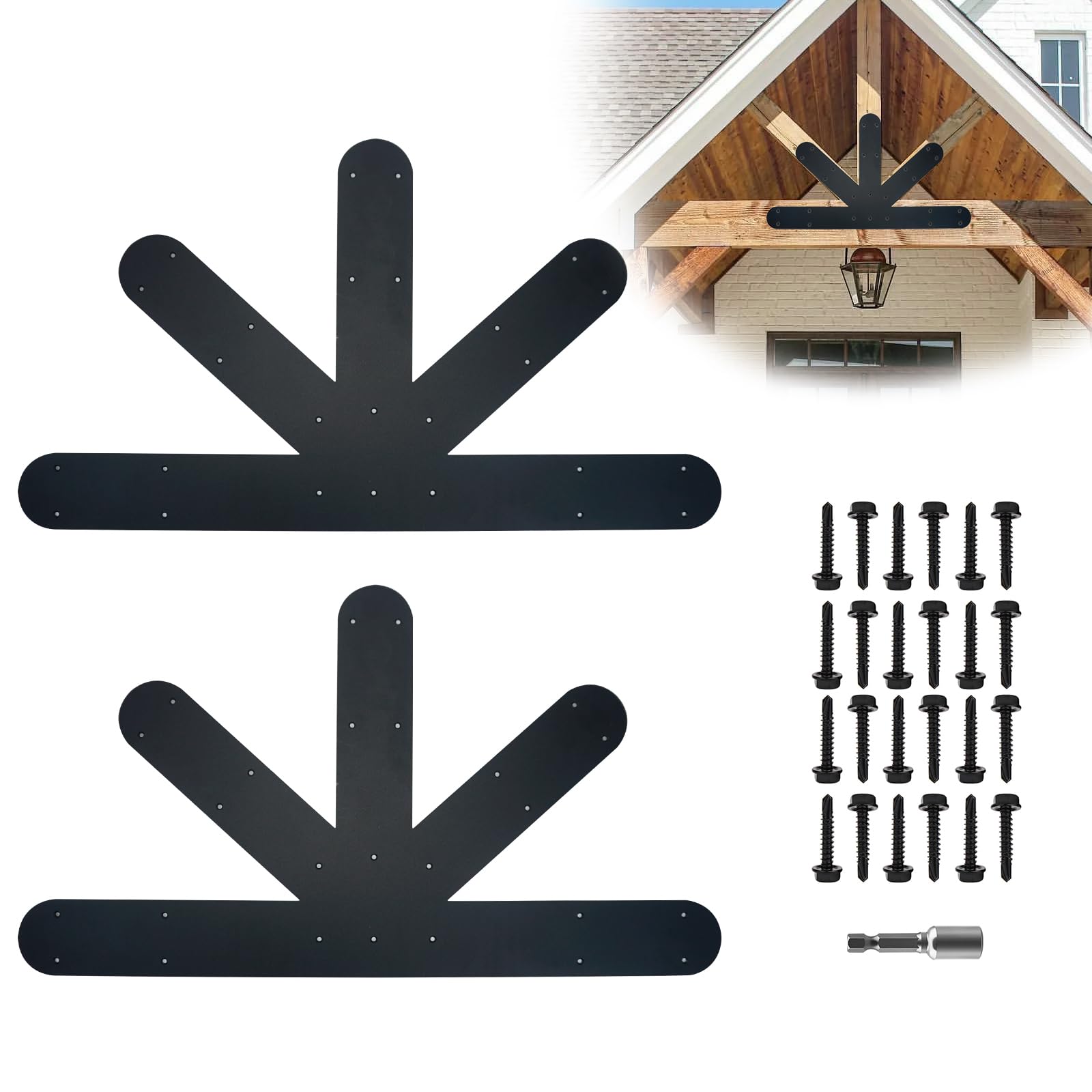 Photo 1 of ITeVe.GD Gable Plate,Black Powder-Coated Truss Connector Bracket,12:12 Pitch,4 mm / 0.16" Steel Truss Nail Plates for Wooden Beam Fixed,Decorative Gable Plate with Bolts Support Shed Build(2 Pack)…