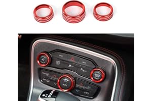 Keptrim AC Knobs Air Conditioner Switch Button for 2015-2021 Dodge Challenger Charger Chrysler 300 300s, for 2013-2018 Ram, Red Aluminum, 3pcs