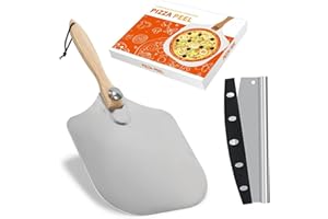 lazywoodpecker Pizza Peel 12", Metal Pizza Paddle, Aluminum Pizza Spatula Set with Pizza Cutter, Pizza Oven Accessories, Gift