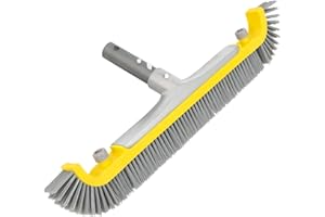 POOLAZA 20'' Pool Brush, Heavy Duty Pool Brushes for Cleaning Pool Walls & Floors, Premium Pool Brush Head for Inground Pools with BPT Bristles & EZ Clip, Curved Ends High-Efficiency Pool Scrub Brush