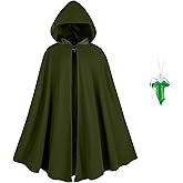 MyersCostume Medieval Hooded Cloak with Leaf Brooch Necklace, 2 Pcs Adult Renaissance Viking Hooded Cloak