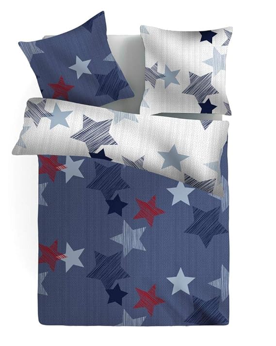 Dreamhome Wende Design Hochwertige Microfaser Bettwäsche Bettbezug Sterne 135x200 80x80, Design - Motiv:Design 2