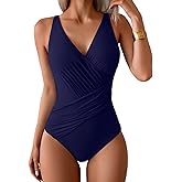 Eomenie One Piece Swimsuit for Women Tummy Control Bathing Suit V Neck Swim Suit Ruched Criss Cross Swimwear