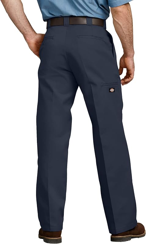 Mens Flex Double Knee Work Loose Straight Fit Pants, Dark Navy, 32W x 30L US