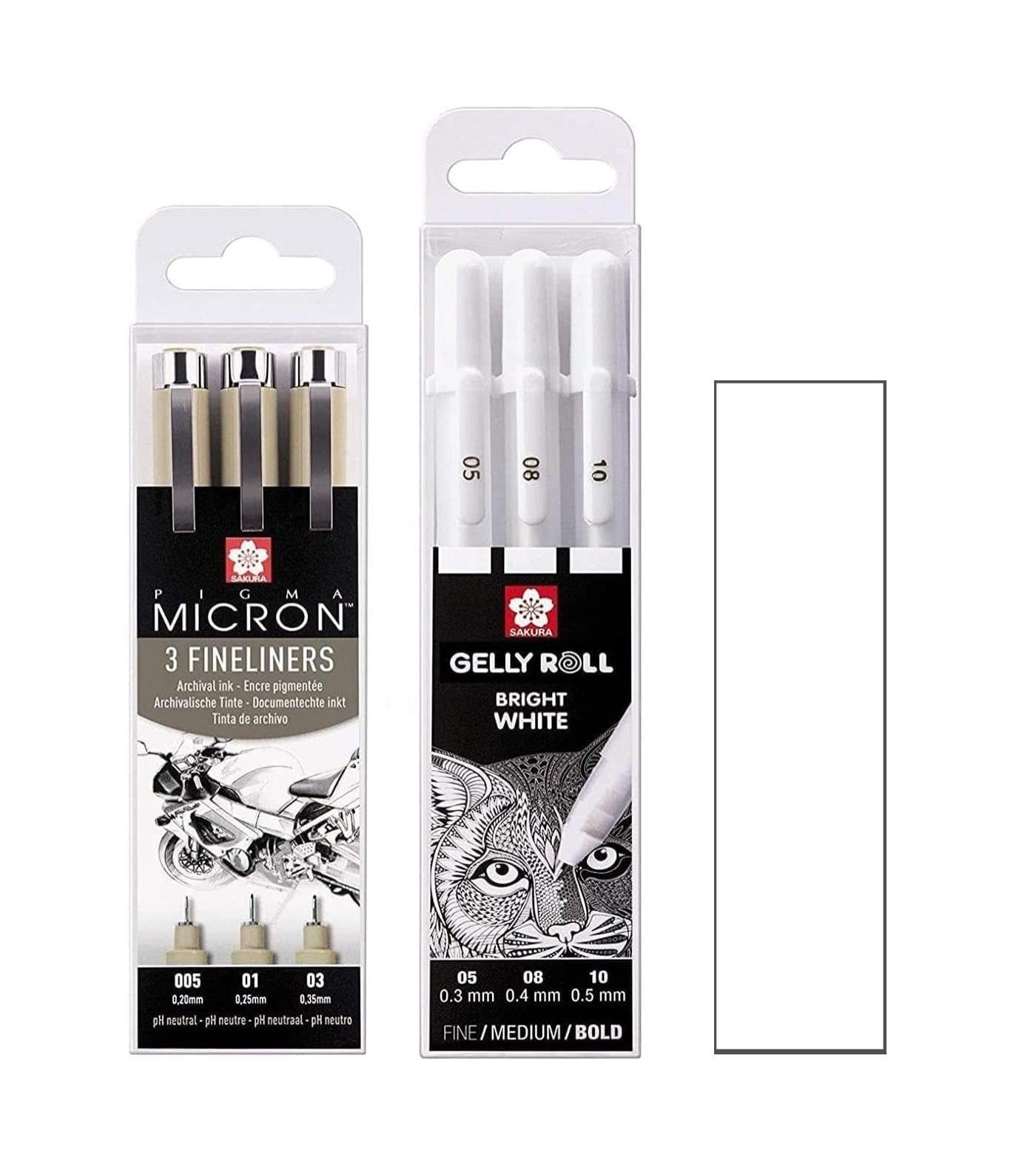 SAKURA Pigma Micron -005.01.03 Gelly Roll 3 pens Bright White Size 05/08/10 Made in Japan