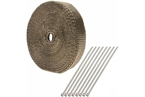 SWI Parts Titanium Pipe Insulation Wrap Heat Exhaust Wrap 1"X50ft W/8 Stainless Steel Zip Ties