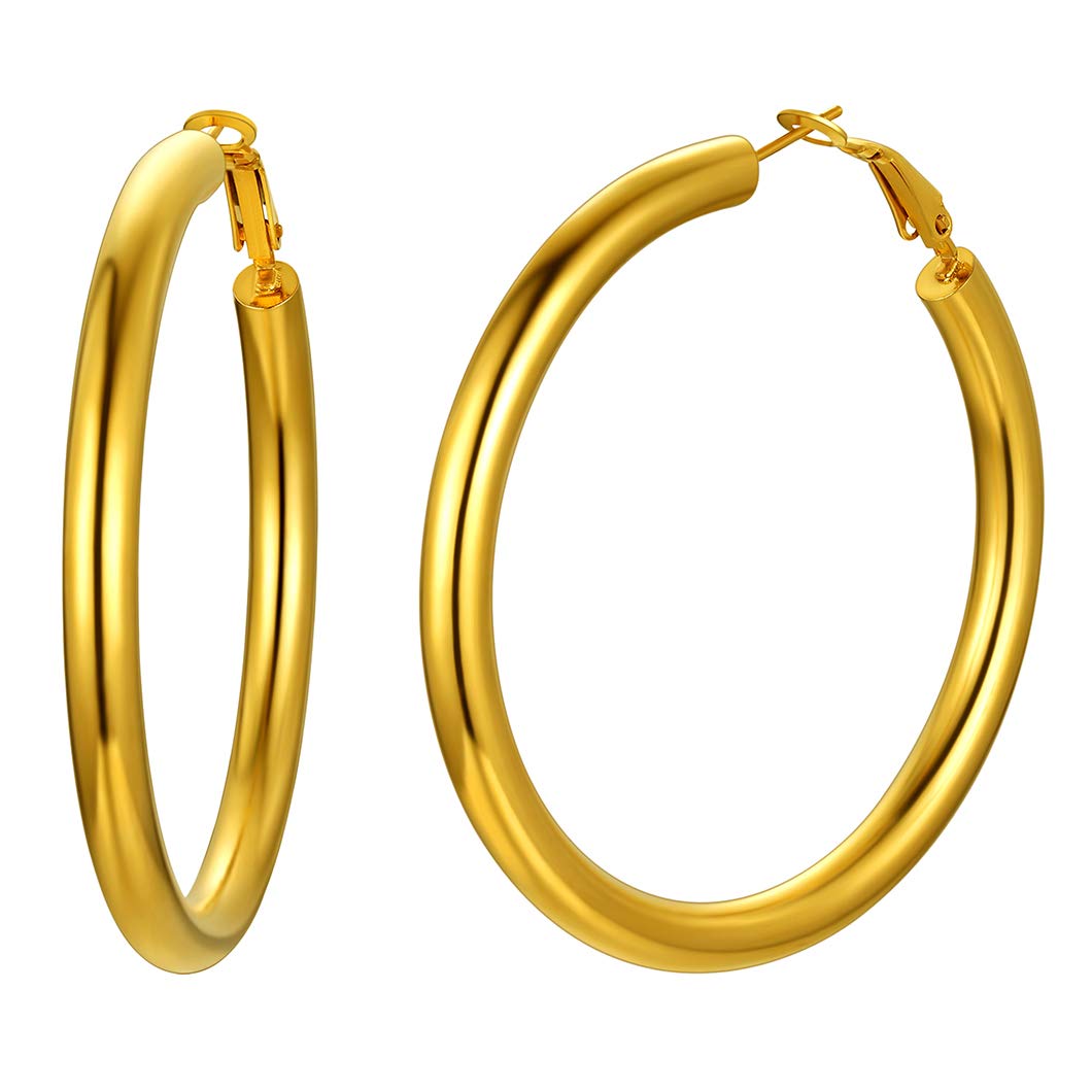 Gold Earrings Women Hoop Earring 60MM Diameter Round Loop Ear Rings Allergy Free Unisex Gift For Best Friend 18K Gold Plated Stainless Steel Party Jewellery For Girls Minimalist Circle Basic Earrings — image 1