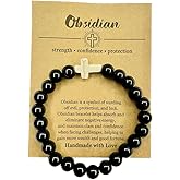 Yecomsy Christian Bracelet Cross Beaded Bracelets Jewelry Natural Healing Stone Inspirational Faith God Stretch Bracelet Religious Jewelry for Women Men